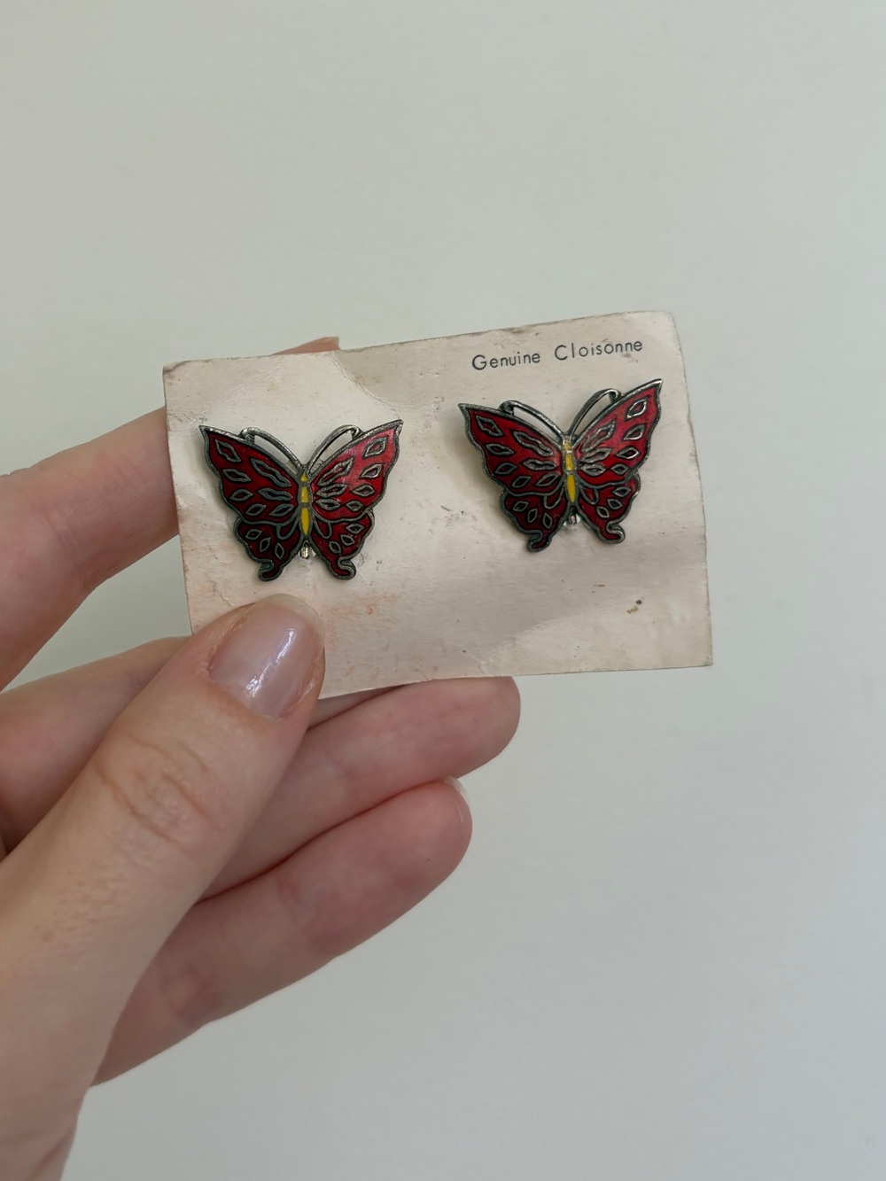 VTG Japan Cloisonné Butterfly Screw-back Earrings